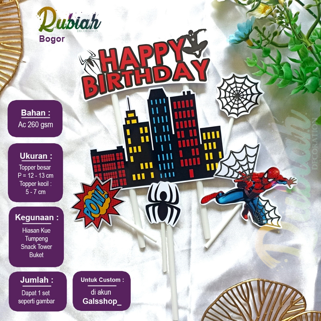 Topper cake karakter Spiderman Jaring Laba laba Hiasan Kue Ulang Tahun / Snack Tower / Buket