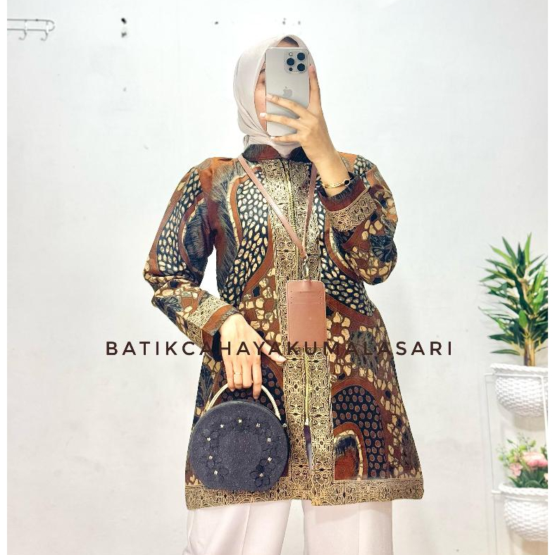 Tunik Pendek Lapis Trikot Motif MALIKA - Atasan Batik Wanita Kekinian - Batik Kerja Wanita
