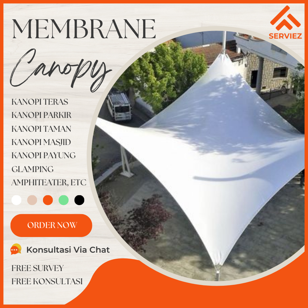 Kanopi Teras Rumah Bahan Kain Membran Waterproof Minimalis Anti UV