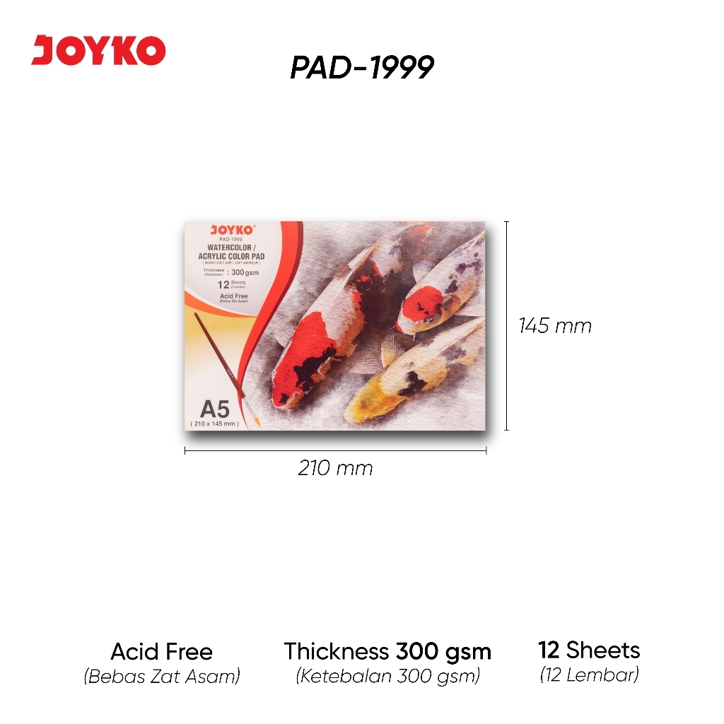 

Watercolor Pad Joyko Pad-1999 A5 ( Buku Gambar Cat Air Akrilik 300 gsm 12 Sheets )