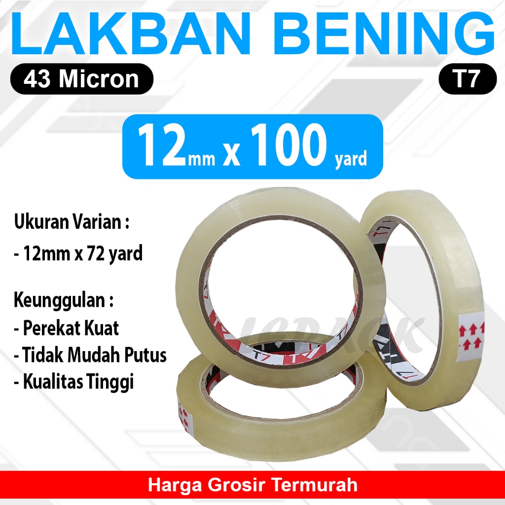

Selotip Bening 1/2 inch 12mm x 100 yard 43 MICRON TEBAL KUAT (PCS)