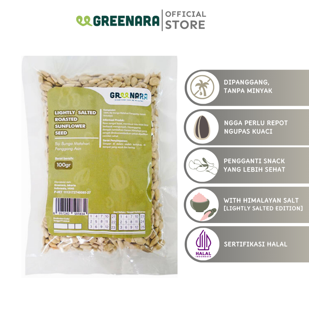 

Greenara - Lightly Salted Roasted Sunflower Seed 100gr / Kuaci Kupas