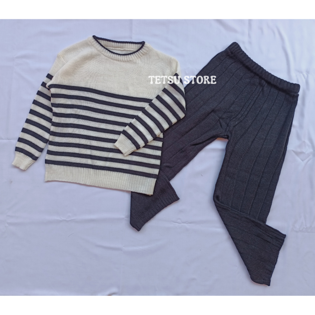 PROMO Setelan Sweater Blouse Rajut dan Celana Kulot Rajut Anak Perempuan Usia 4-12tahun - Setelan An