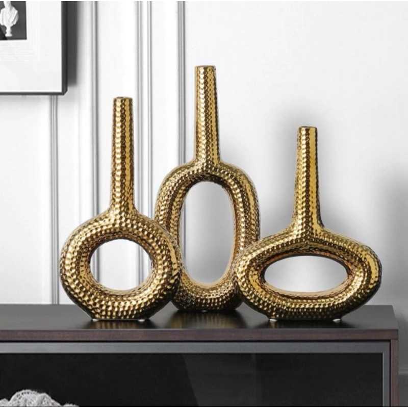 Vas Keramik Gold Unik Emas Set Vas Gold Vas Bunga Gold Vas Emas Vas Estetik Vas Mewah Vas Besar