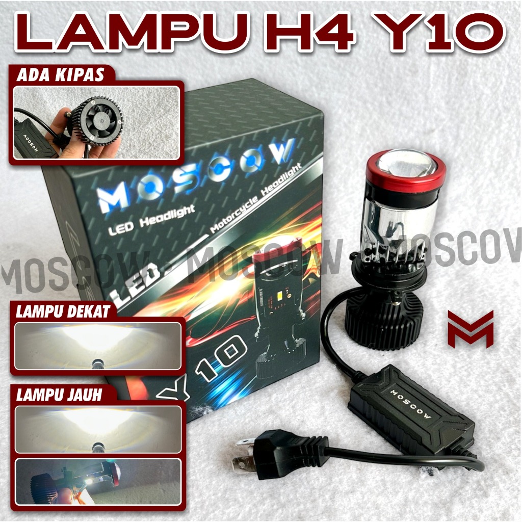 LAMPU MOTOR / LAMPU Y10 ORIGINAL MOSCOW HI LOW SUPER BRIGHT LAMPU MOBIL MOTOR SOCKET H4 FREE RELAY A