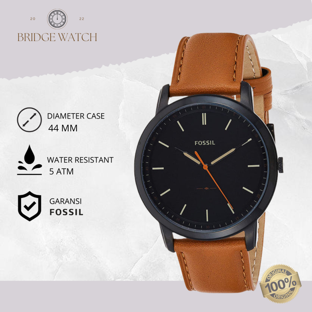 Jam Tangan Pria Fossil FS5305 The Minimalist Brown Leather Strap Kulit Casual Original