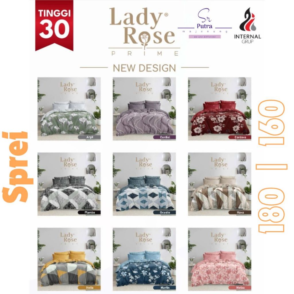 Sprei Lady Rose Prime Tinggi 30cm Ukuran 180 x 200 dan 160 x 200 From Internal Group