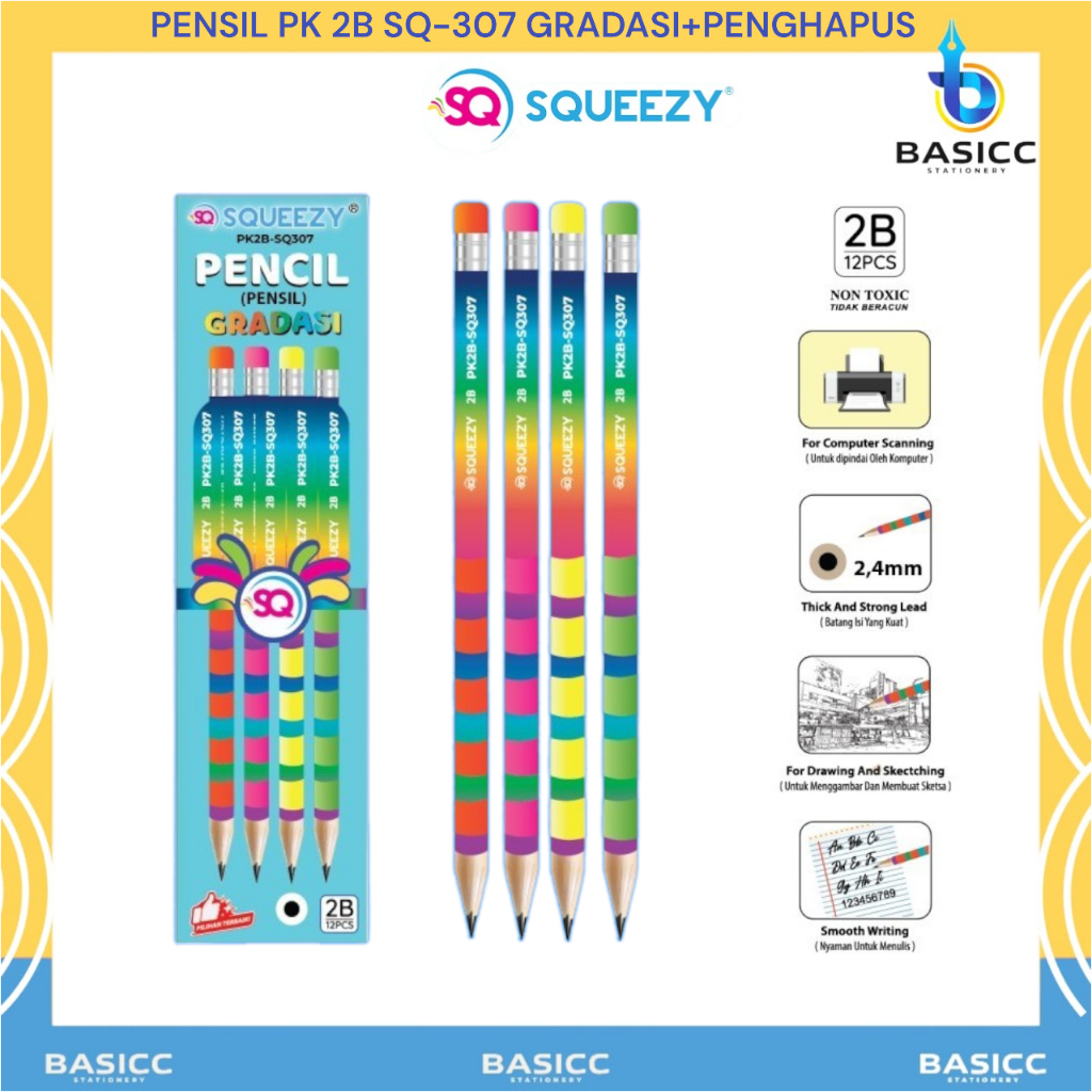 

Squeezy Pensil 2B Gradasi PK2B-SQ307 + Penghapus | @ 1Box=12Pencil