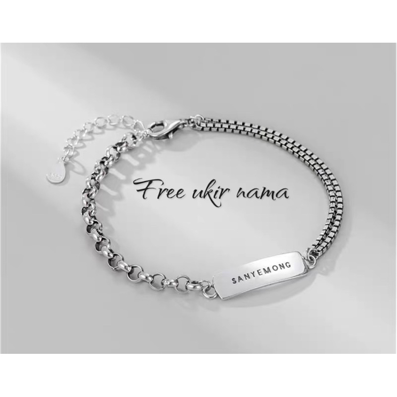 (FREE NAMA ) GELANG COSTOM NAMA / GELANG UKIR COUPLE /GELANG RANTAI TITANIUM STAINLEES STEEL ANTI KA