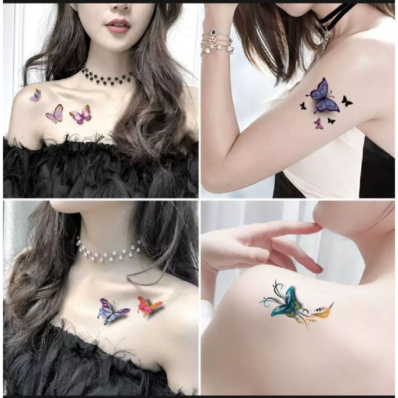 5 LEMBAR Tato Temporer Wanita Temporary Tattoo Tatto Tahan Lama - Tattoo Temporary Desain Kupu-Kupu 