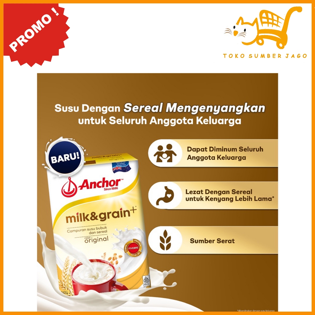 

Anchor Milk & Grain Susu Keluarga Original 175gr - Susu Bubuk Sereal Cereal | Sarapan Breakfast