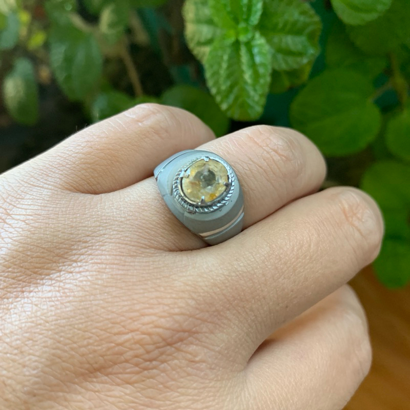 Cincin Permata Yakut Yellow Saphire Natural Memo Ring Monel Doff Size 7