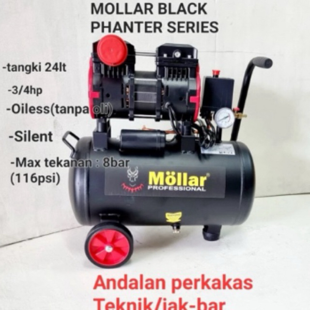 KOMPRESOR MOLLAR SILENT/OILESS 3/4 HP 24LITER 8BAR MOLLAR AC-1024S