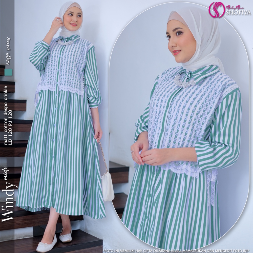windy dress dres midi gamis baju pakaian wanita cewe remaja dewasa muslim katun import premium motif