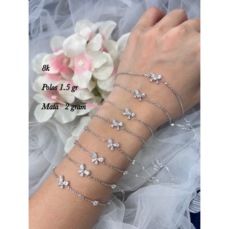 Gelang rantai kupu kupu mata crystal mas putih