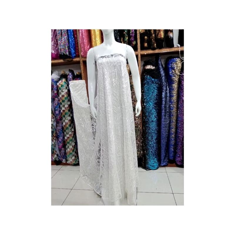 bahan/kain brokat payet full payet khusus warna putih untuk akad