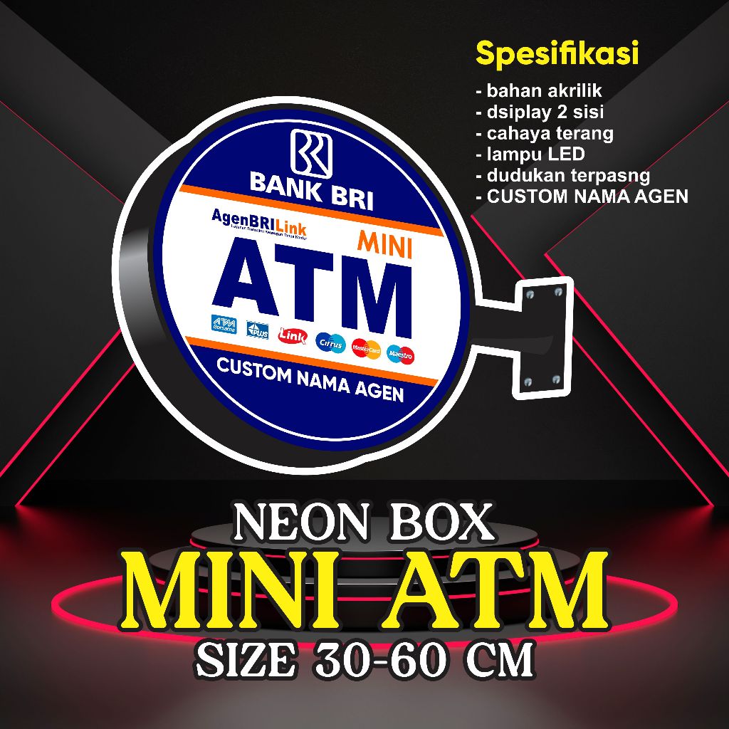 Neon Box Bulat Custom BriLink - Neon Box Mini ATM 2 sisi