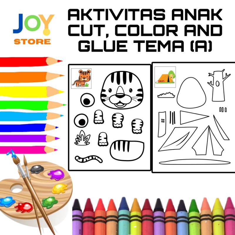 

Kertas Aktivitas Anak Gunting Mewarnai dan Tempel Ukuran A4 dan A5 150 gsm - Cut Color and Glue Tema (A) Toko Joy Store