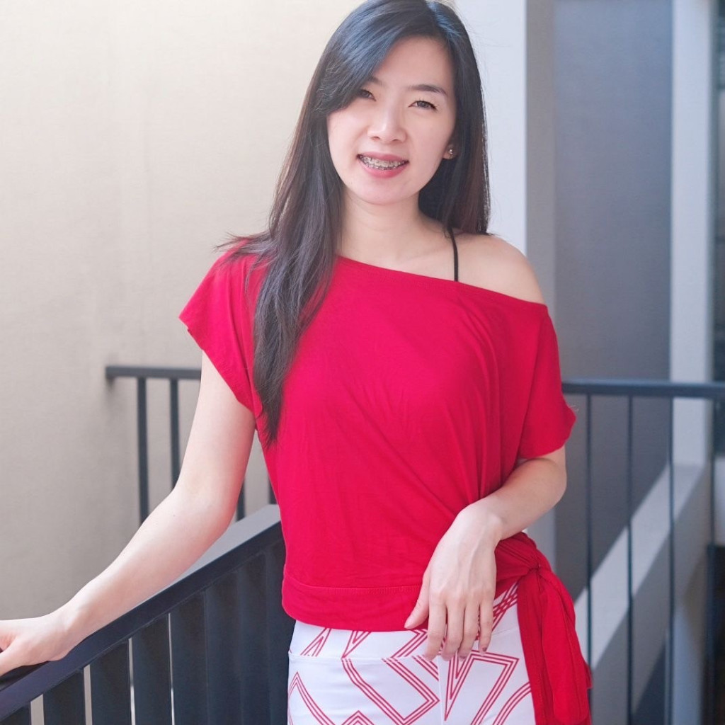 BAJU SABRINA MERAH PUTIH IKAT SAMPING BAJU DANCE SENAM ZUMBA FITNESS