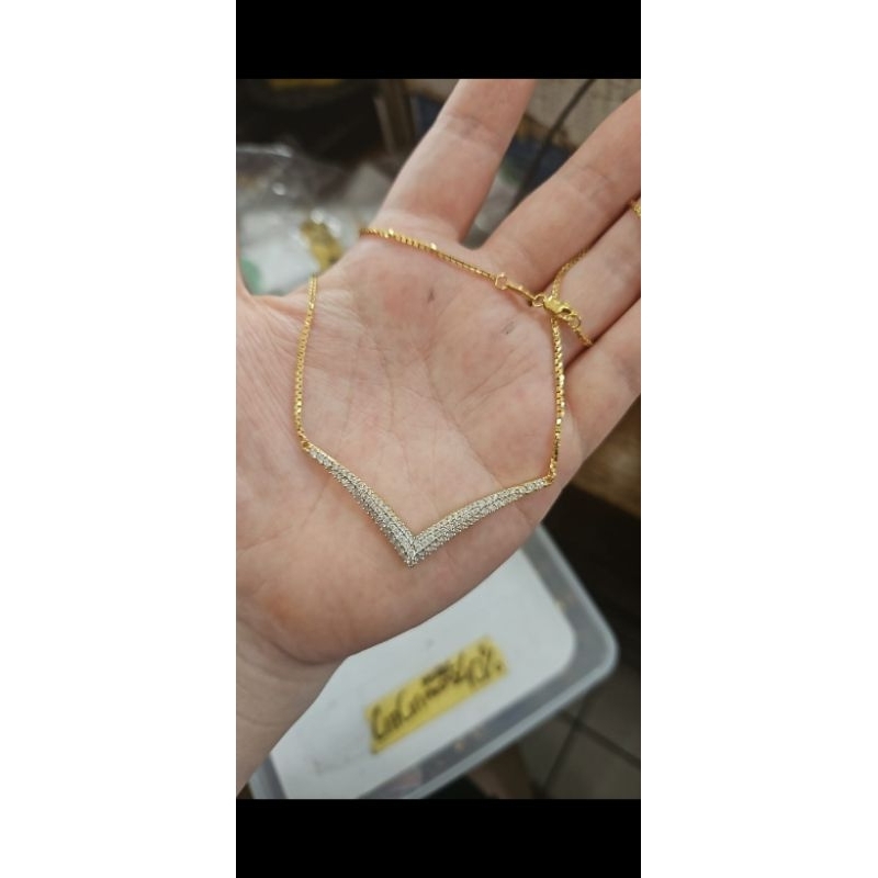 Kalung linea aurel permata putih emas asli 375 8k