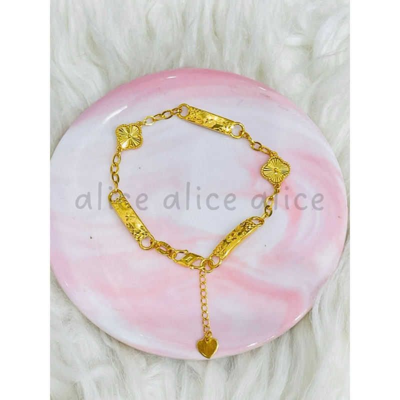 Gelang rantai papan clover elegant emas asli kadar 875