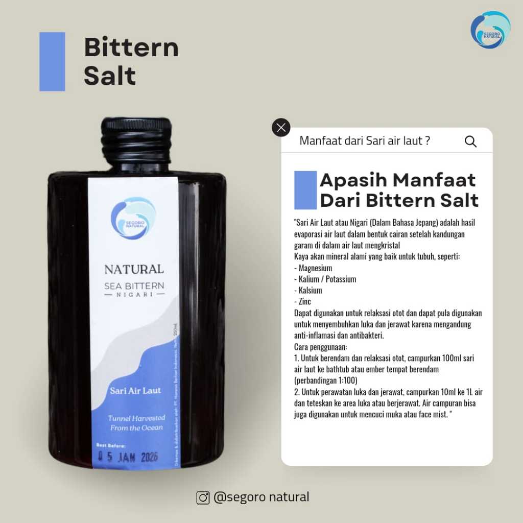 

Sari Air Laut / Sea Bittern / Nigari / Pengental Tahu / Tofu Coagulant / Biang Tahu / Sari Bahari