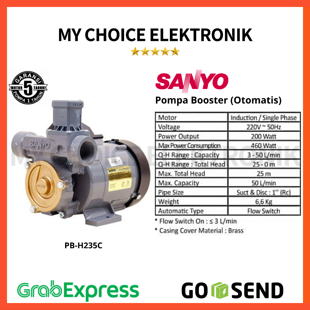 Pompa Pendorong Air Otomatis Sanlux PB-H235C-S 200W Booster Pump
