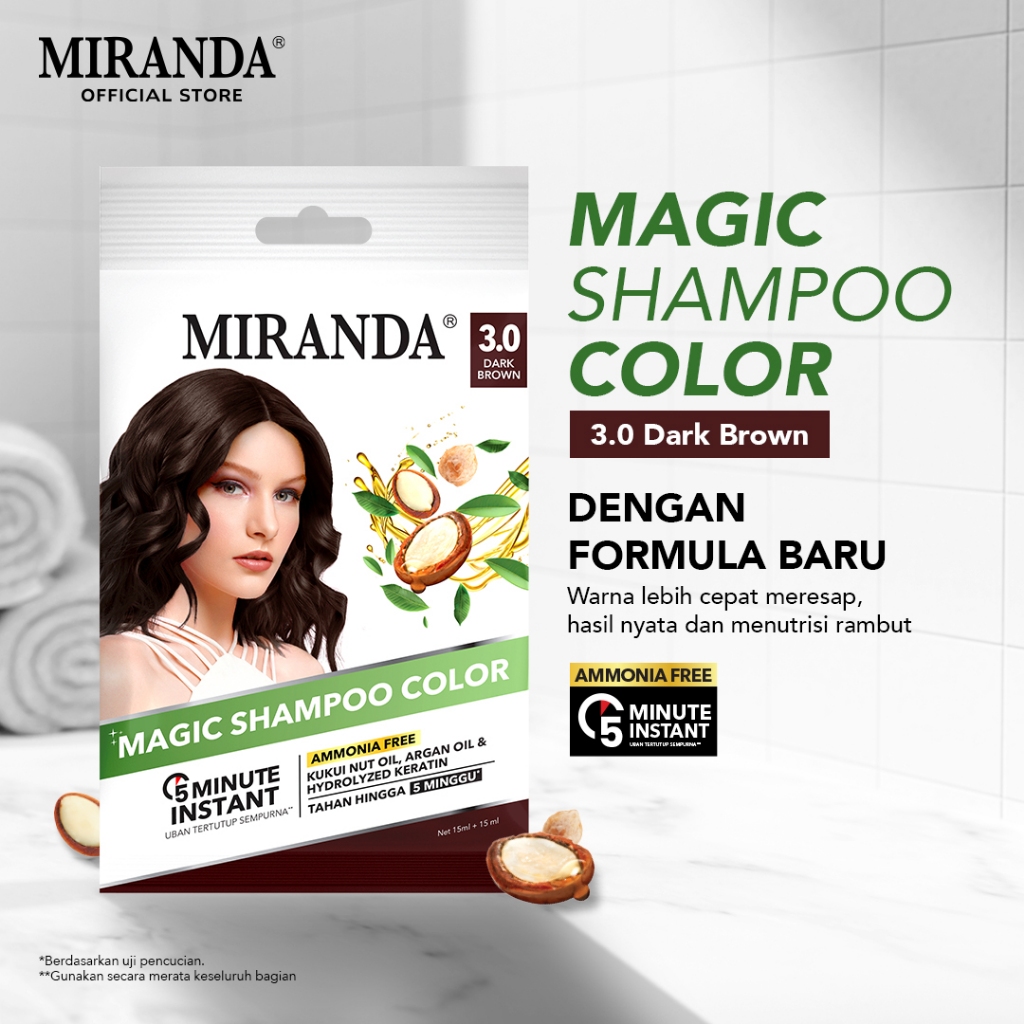 Miranda Magic Shampoo Color Sachet/Pewarna Rambut Instan - Dark Brown