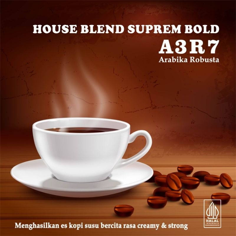 

Biji Kopi Bubuk Arabika Blend Robusta A3R7 Suprem Bold 250gr Espresso Blend