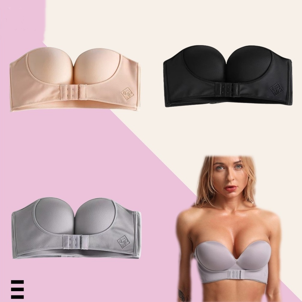 Bra BIG SIZE BIG CUP UPTO D SPECIALIS PUSH UP Model Tanpa Tali Strapless Bra Push Up Garis Nonslip 3