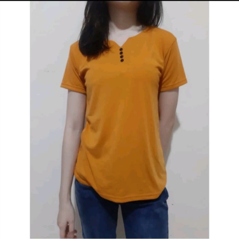 baju kaos polos wanita baru v-neck variasi kancing
