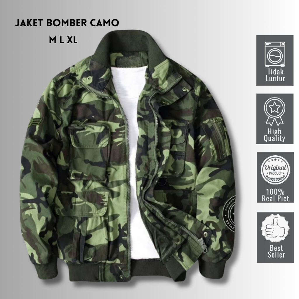 BOMBER JAKET CAMO CANVAS ORIGINAL SNSR/JAKET OUTDOOR VARIAN LORENG PRIA TERBARU/JAKET LORENG PREMIUM