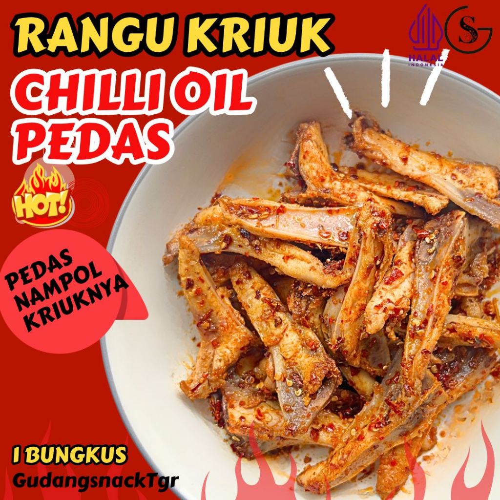 

1 Bungkus Rangu Kriuks Chilli Oil Sambal Pedas Nampol 80gr