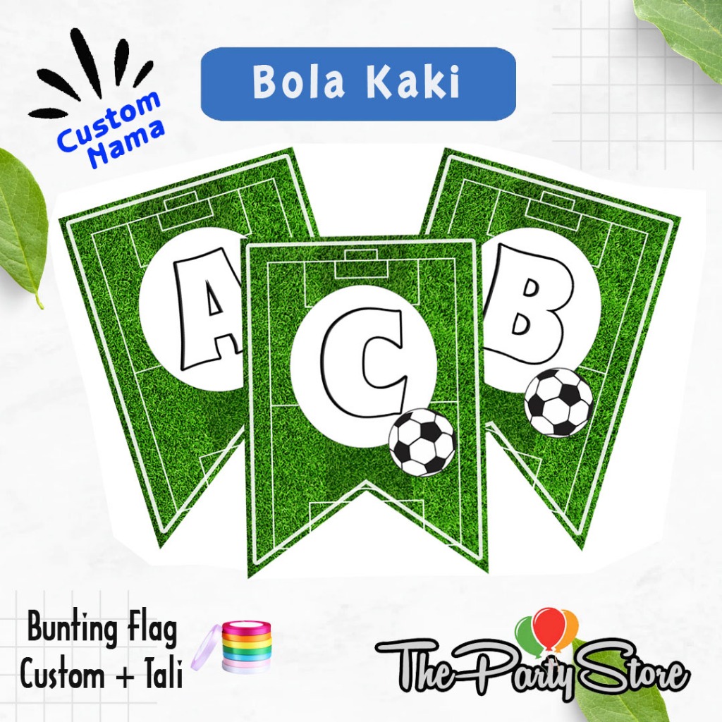 Banner Bunting Flag Happy Birthday Karakter Bola Kaki /Banner Custom Huruf dan Angka