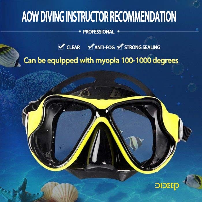 DIDEEP kacamata selam pria dewasa masker selam laut dewasa kaca mata selam kuning dan hitam Perangka