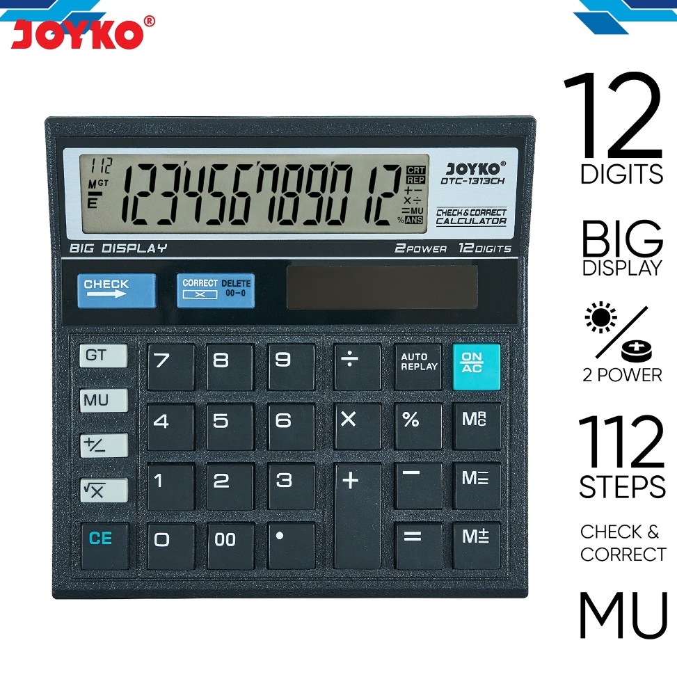 

JOYKO CALCULATOR 12 DIGITS KALKULATOR JOYKO DTC1313CH 12 ANGKA BERKUALITAS KODE C4T6