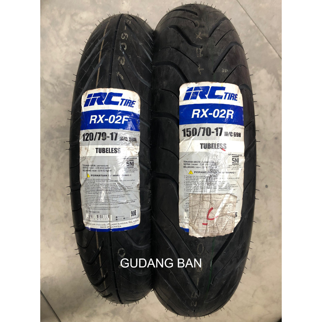 ( PAKET 2 BAN RX02 ) IRC RX-02 120 70 - 17 dan 150 70 - 17 RX02 RX 02 F / R ROAD WINNER TUBELESS