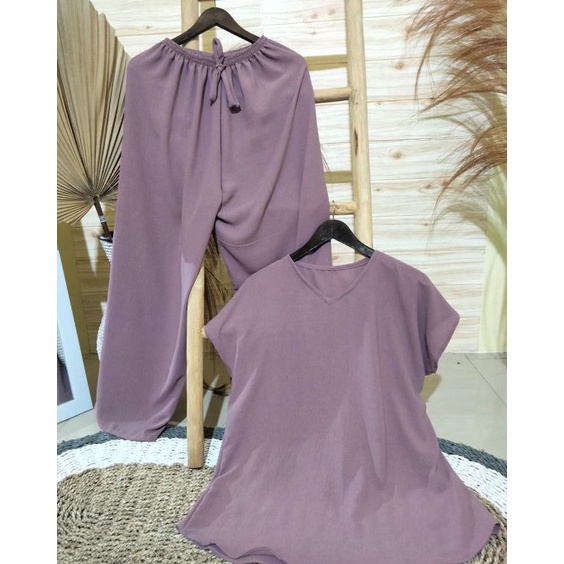KODE C3H2 SET CRINKLE KERAH V NECK BEST SELLER