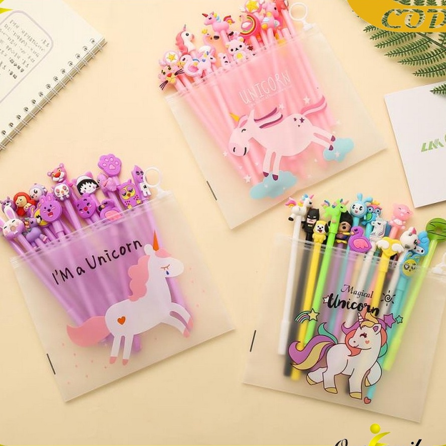 

Langka ONEA15 Pulpen Gel Karakter Lucu Set Isi 2PCS Pena FREE Zipper Pouch Tempat Pensil Transparan