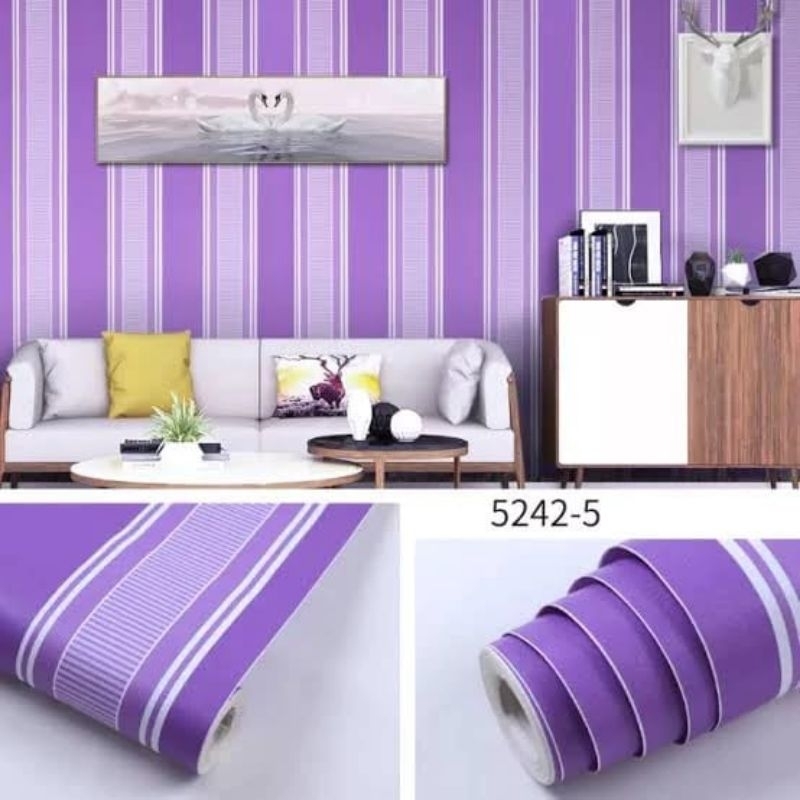 Wallpaper Dinding Motif Salur Ungu (BISA COD) Wallpaper Aesthetic Wallpaper Dinding Ruang Tamu Wallp