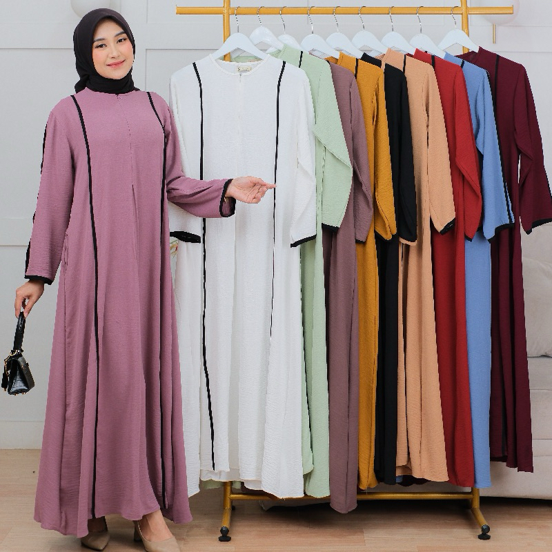 Gamis Wanita Muslim Bahan Crinkle Airflow Premium Dress Busui Friendly Model Terbaru