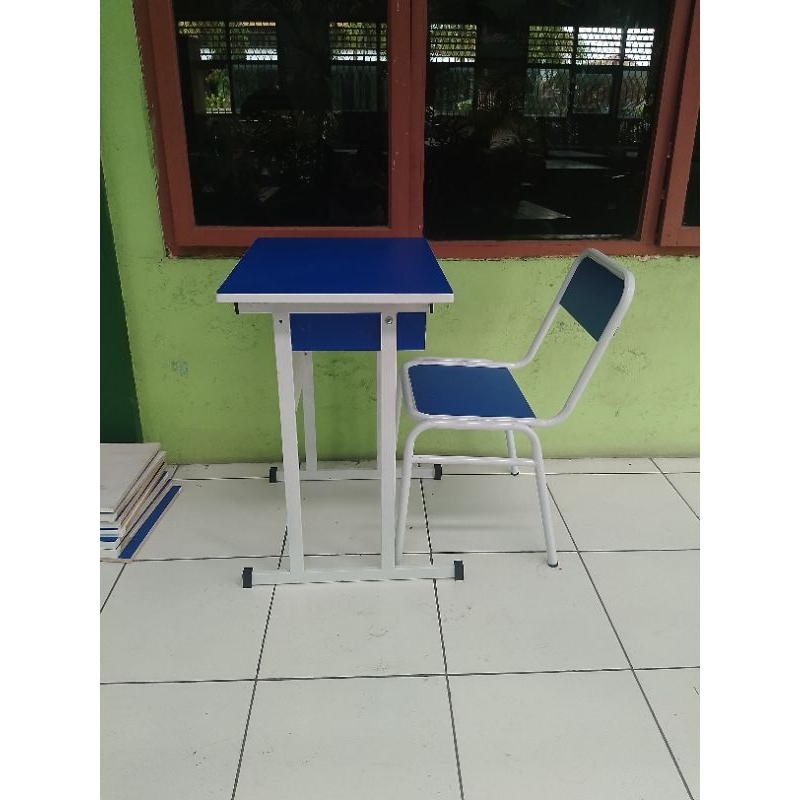 Meja kursi bangku sekolah rangka besi, set meja belajar siswa SMP SMA SD, Bangku Kuliah