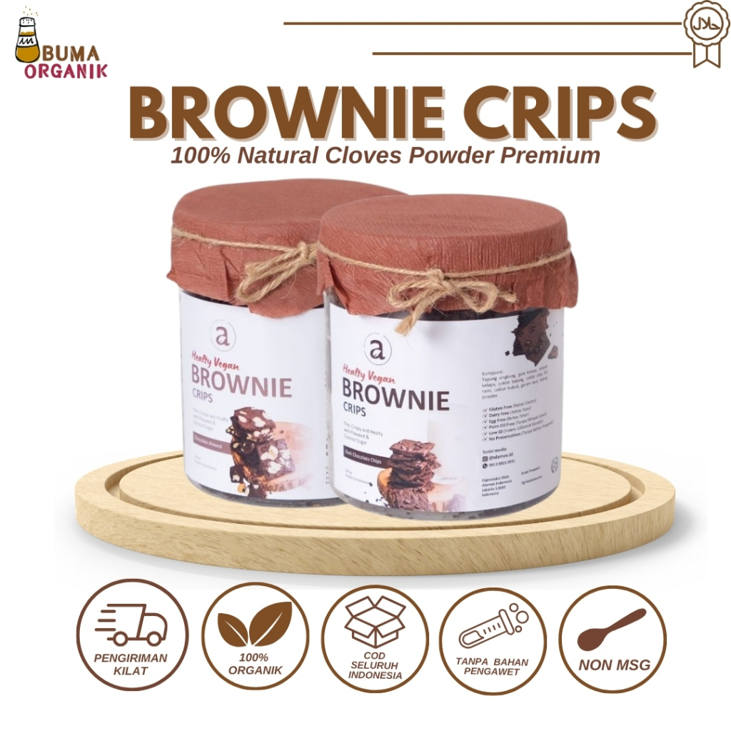 

Brownies Crispy Kering Cookies Cemilan Diet Snack Sehat Healthy Vegan Cookie Kue Kering Gluten Free all varian dark chocolate & chocolate almond