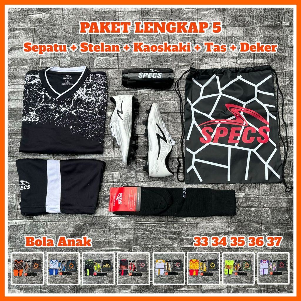 Paket Komplit 5 Sepatu Bola Anak COD Paket Lengkap 5 Sepatu Bola Sepak Anak SD SMP Size 33-37 Sepatu