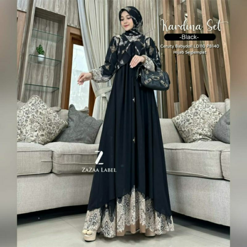 GAMIS PESTA MEWAH ELEGAN KARDINA SET HIJAB / GROSIR BUSANA SURABAYA / TERMURAH / TERLARIS / COD BAYA