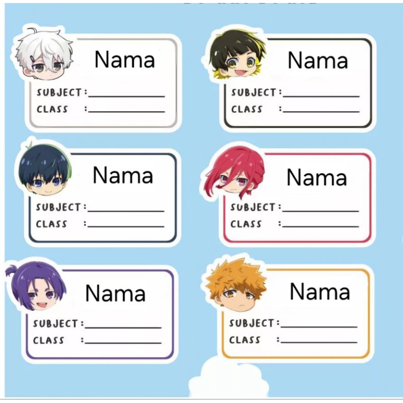 

PO 3 hari (Bentuk Kotak) Stiker Sticker Nama Anak untuk di tempel di buku tulis atau buku paket Pelajaran Gambar Anime Blue Lock