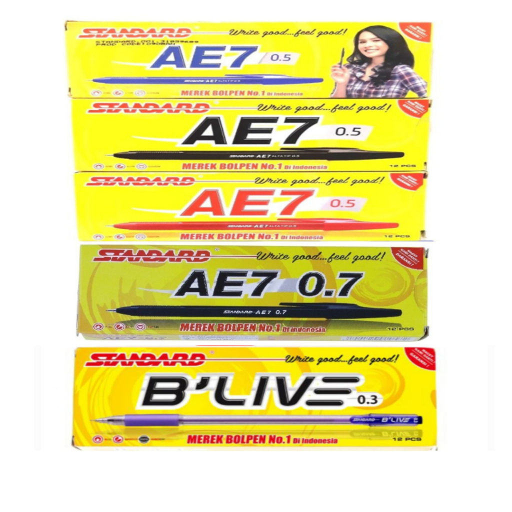 

Standard AE7 Bolpen/Bolpoint/Ballpen/Pulpen/Pena/Balpoint 1Box isi 12pcs