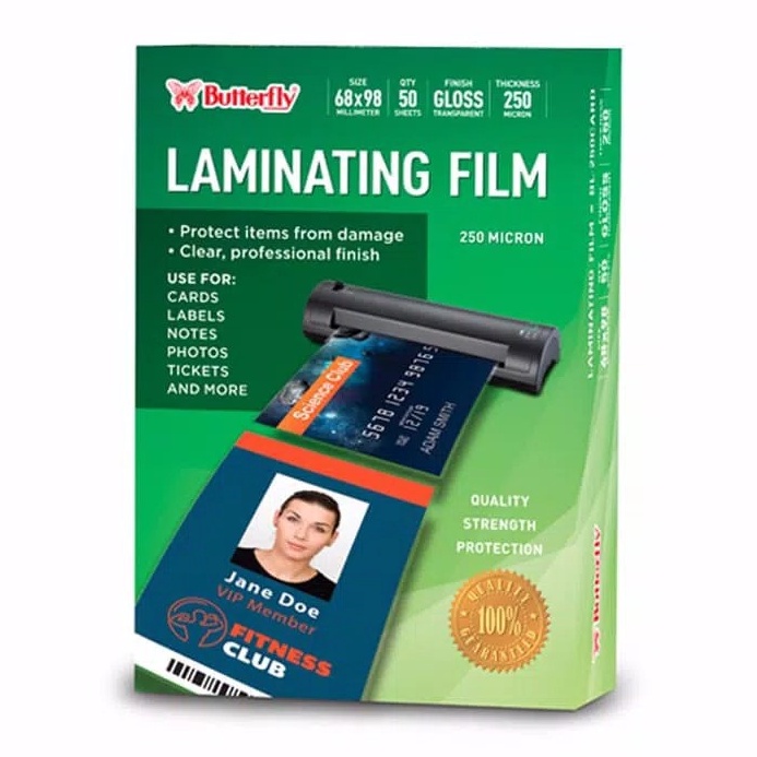 

KODE M96E Butterfly Plastik Laminating Film Isi 5 BL25 Card KTP Size