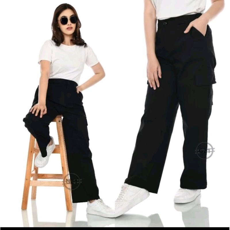 Celana Kargo Pants Wanita Jumbo Bahan American Drill size M L XI XXI OOTD Korean Style Kain Tebal Ku