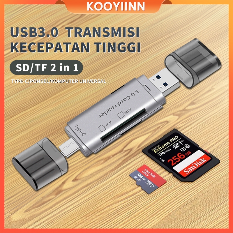 KOOYIINN 4in1 Card Reader High-Speed Smart USB 3.0 Metal Type-C/SD Card/TF Memory OTG Adapter - DS02